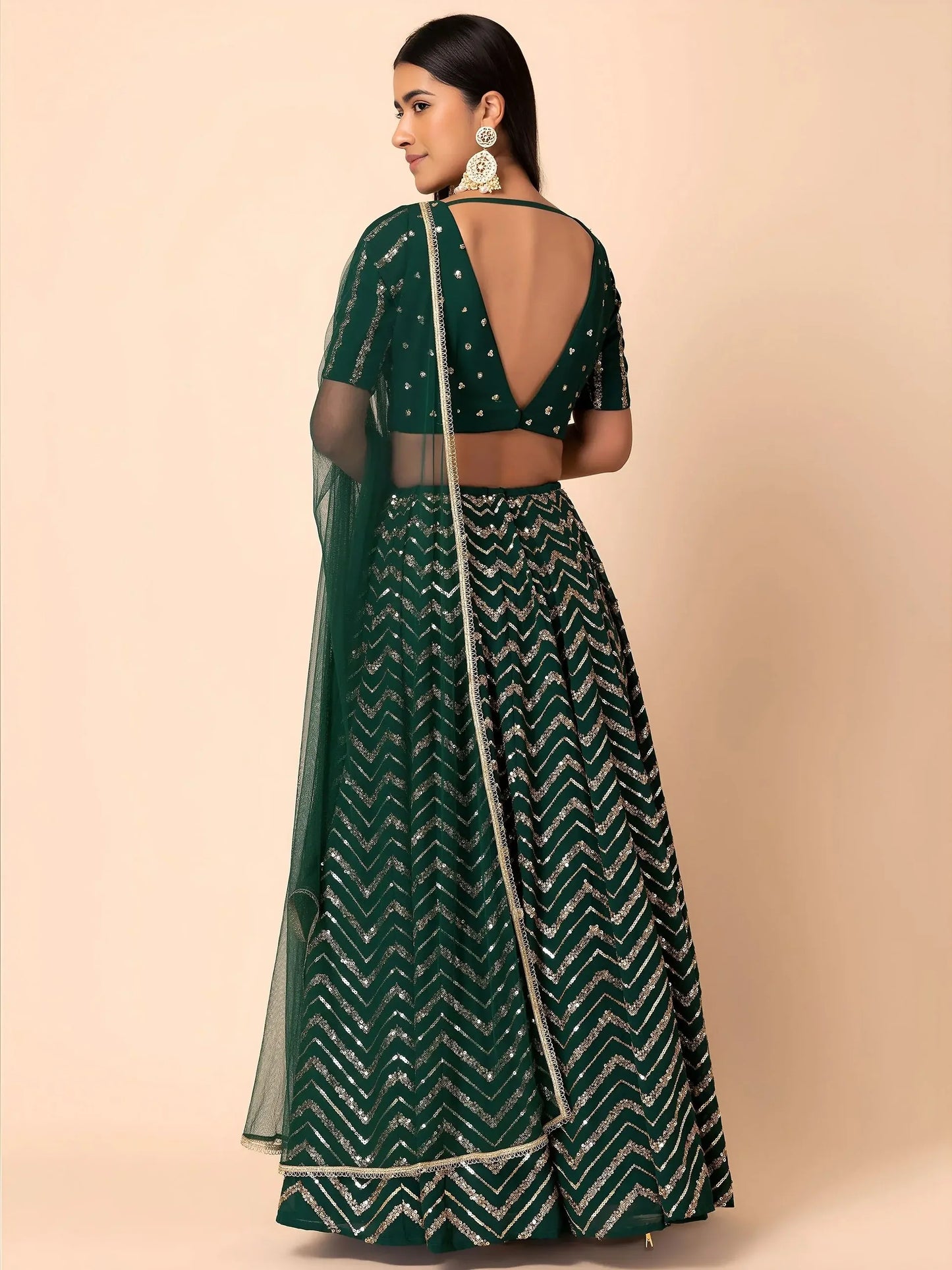 Green Embroidered Georgette Lehenga Set