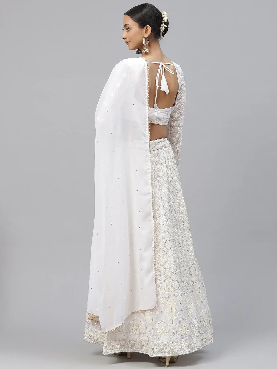 White Embroidered Georgette Lehenga Set