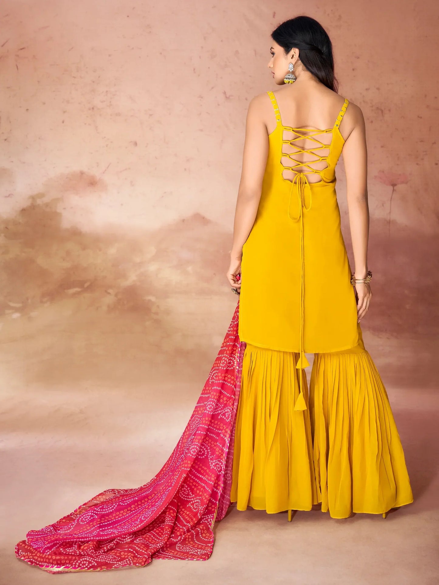 Yellow Georgette Sharara Suit With Dupatta