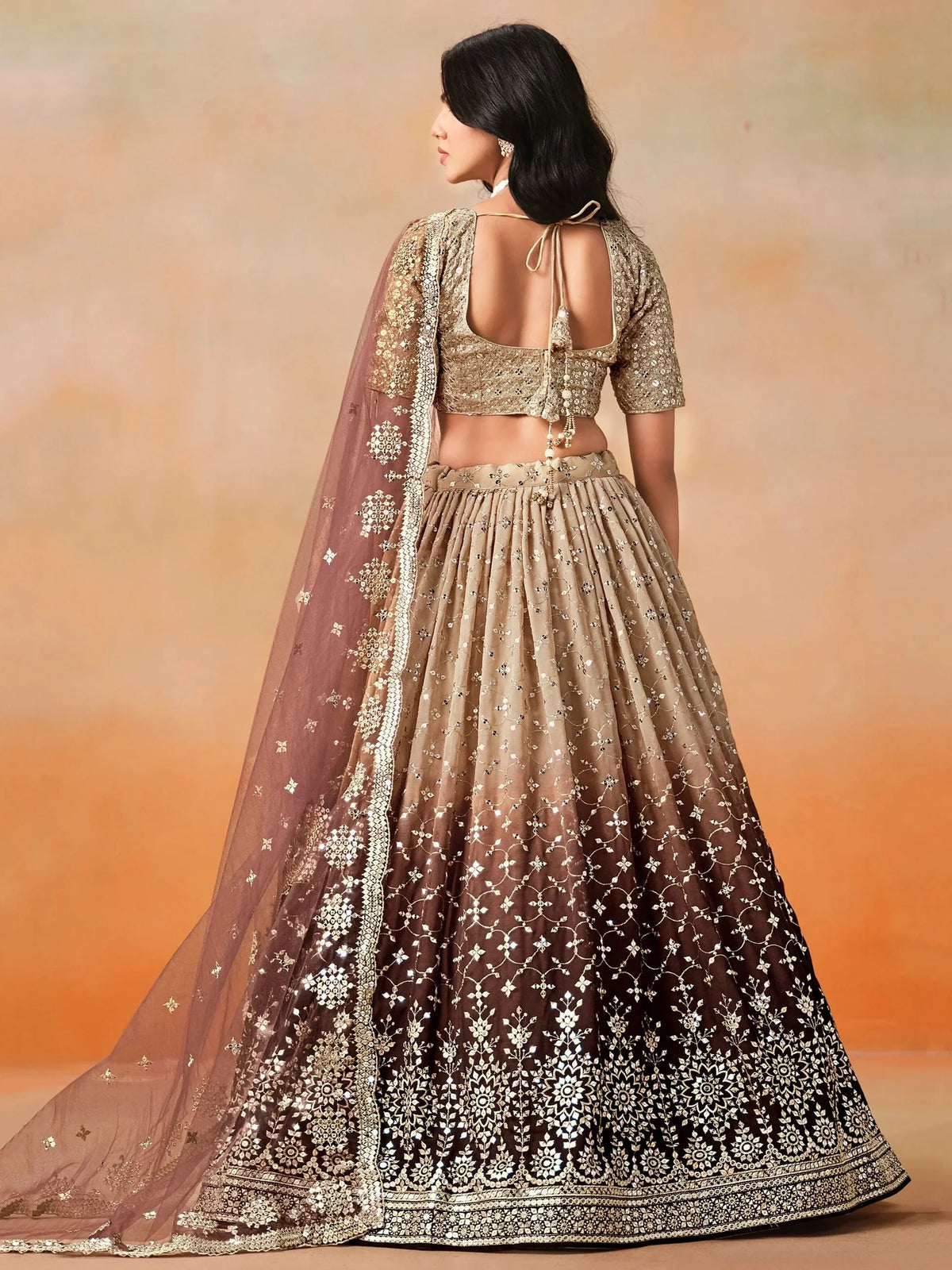 Brown Georgette Sequins Work Lehenga Choli
