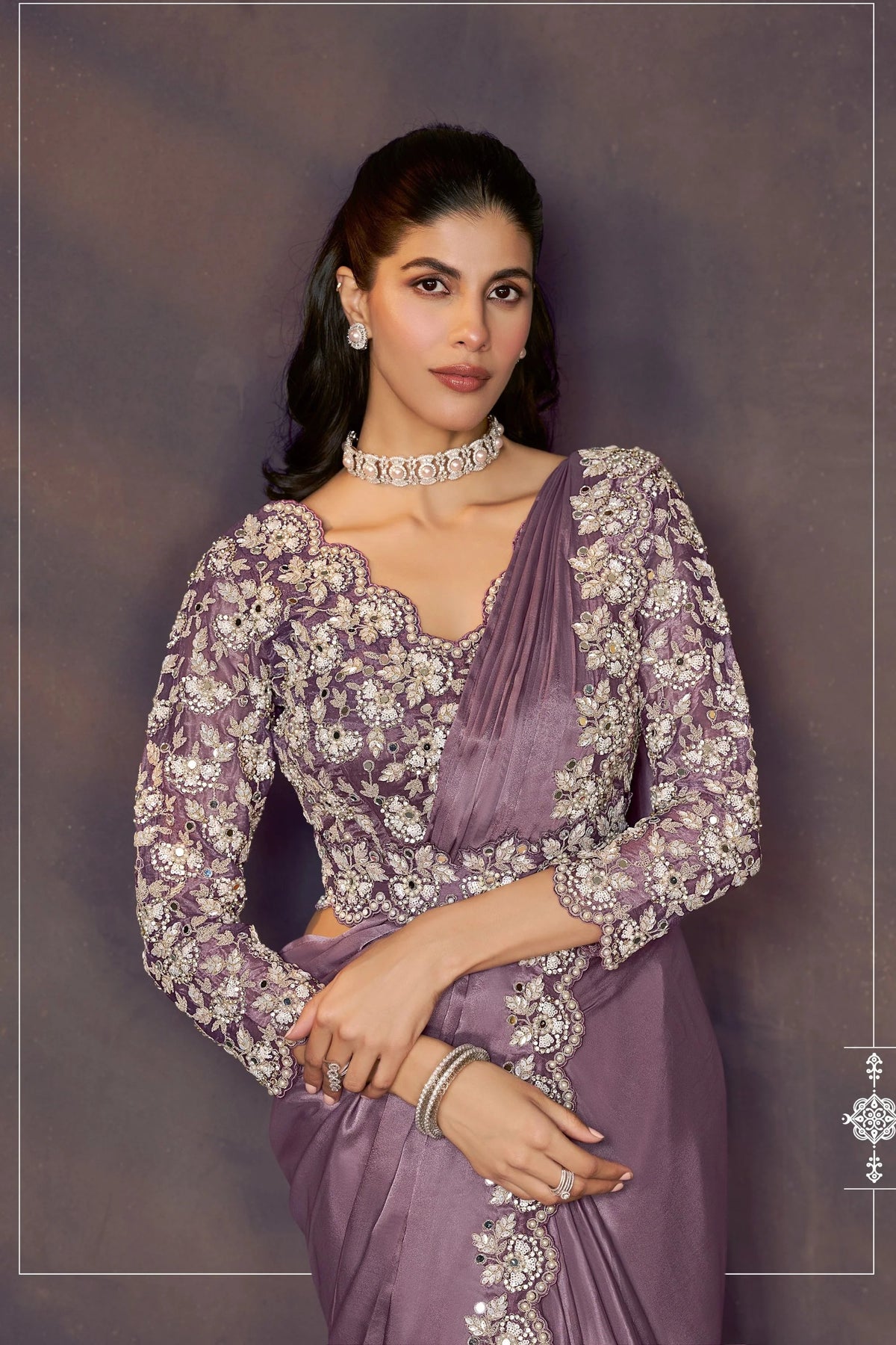 Mauve Satin Pre-Stitched Saree with Belt – Elegant & Easy to Wear