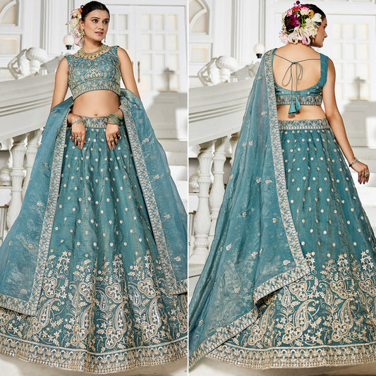 Tissue Silk Lehenga Choli in Sea Green mit Sequins Work