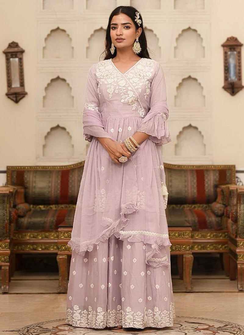 Muslin Lilac Party Wear Hand Work Readymade Lehenga Suit