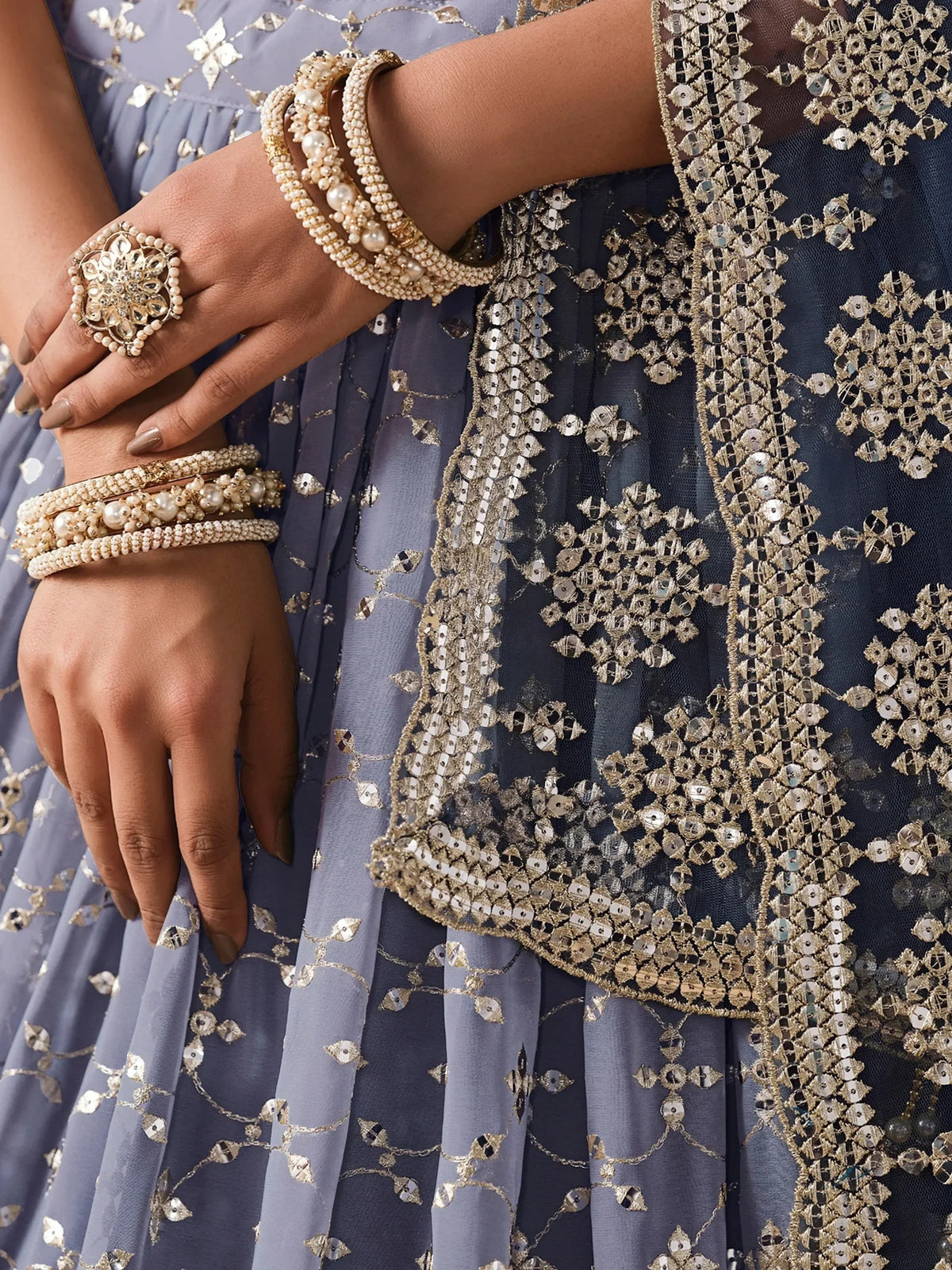 Navy Georgette Sequins Work Lehenga Choli