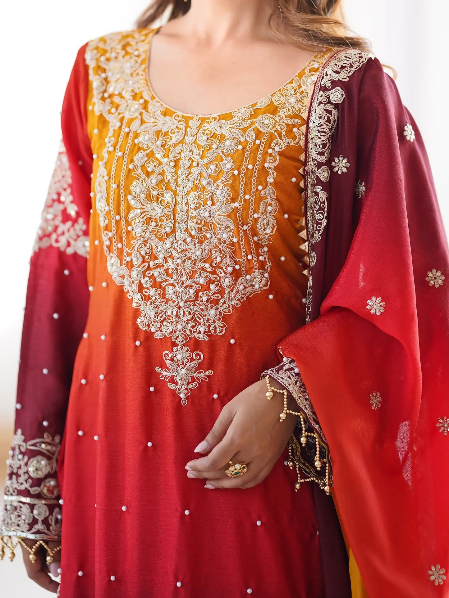 Yellow Orange Chinon Sharara Suit