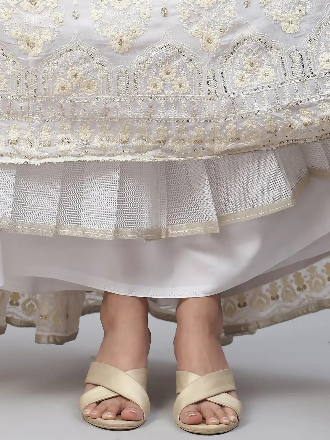 White Embroidered Georgette Lehenga Set