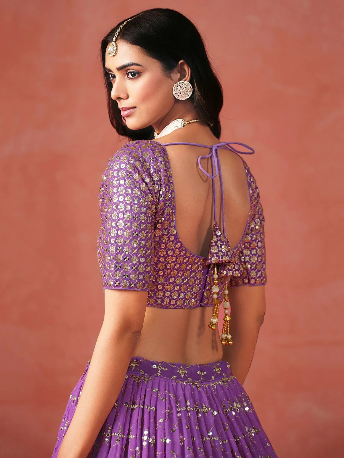 Purple Georgette Sequins Work Lehenga Choli