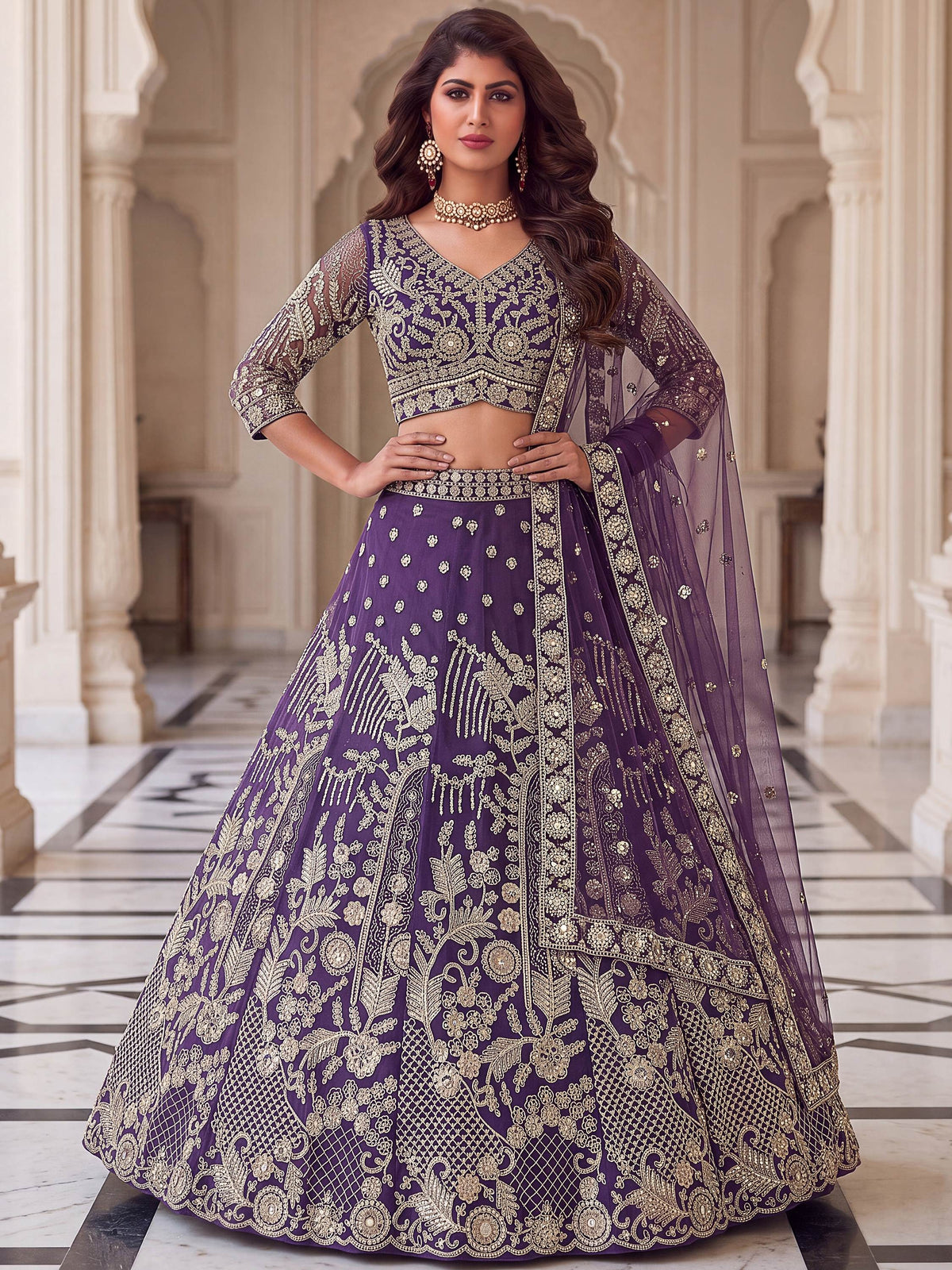 Lavender Georgette Sequins Work Lehenga Choli