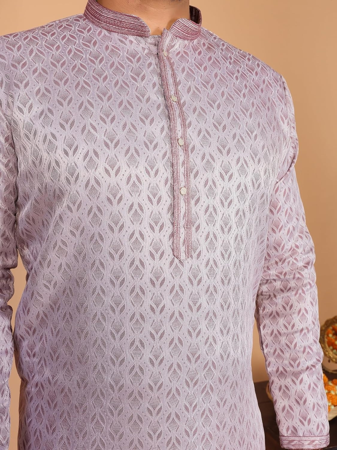 Jacquard Silk Kurta Pajama- Lilac