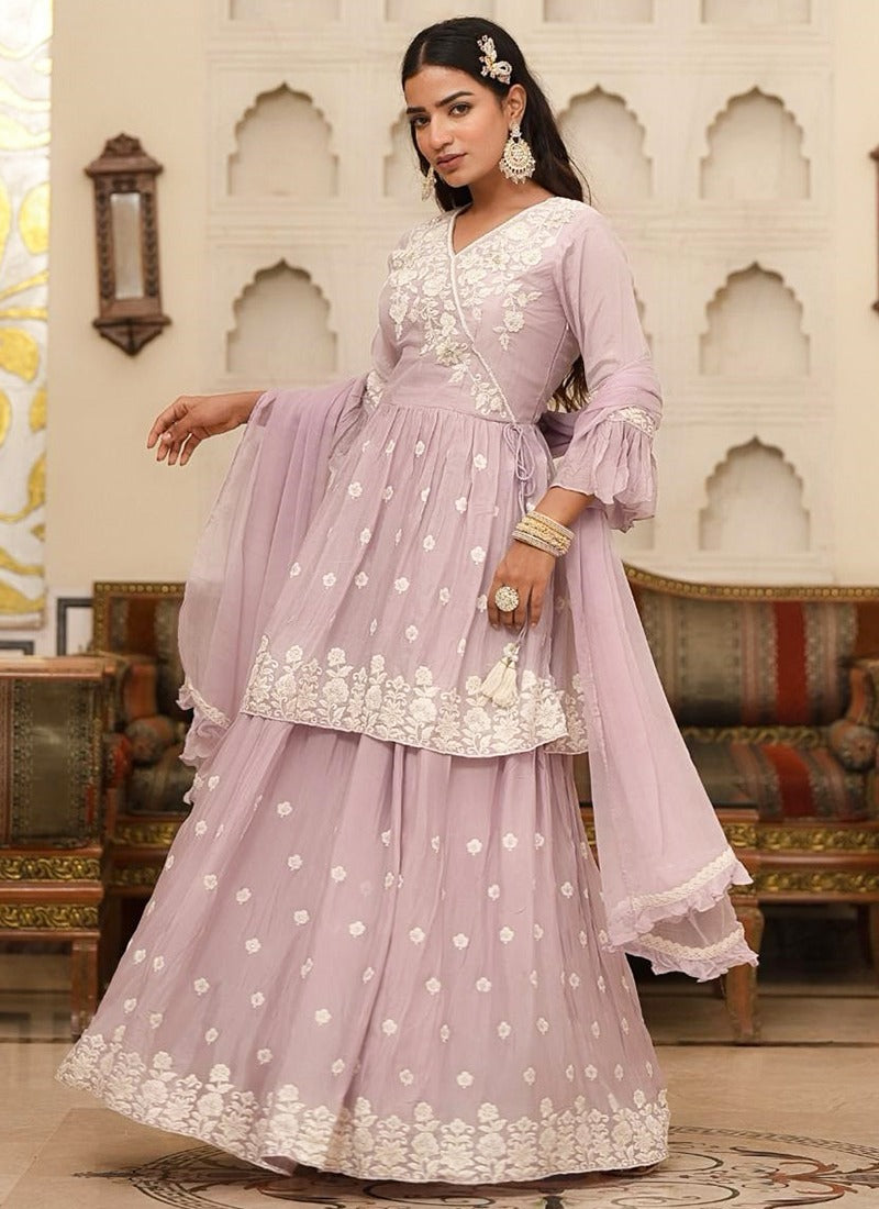 Muslin Lilac Party Wear Hand Work Readymade Lehenga Suit