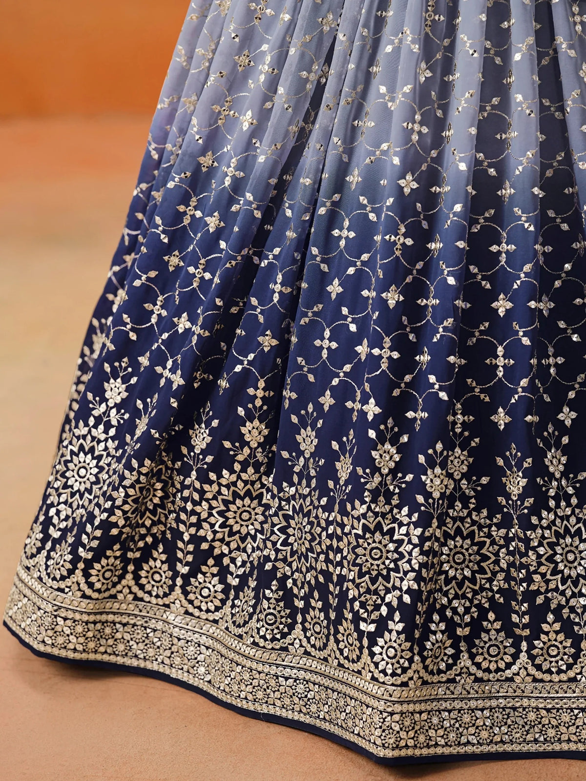 Navy Georgette Sequins Work Lehenga Choli