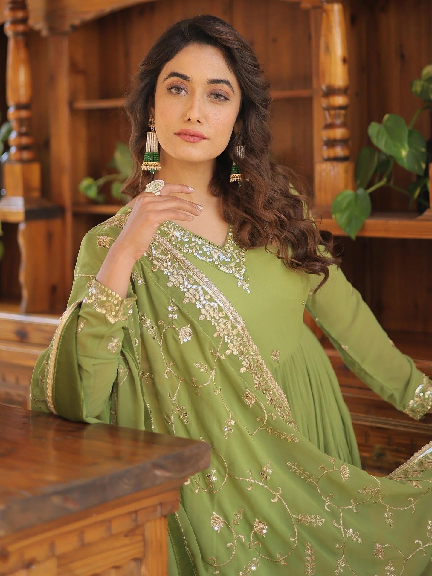 Green Georgette Festival Wear Gown With Dupatta