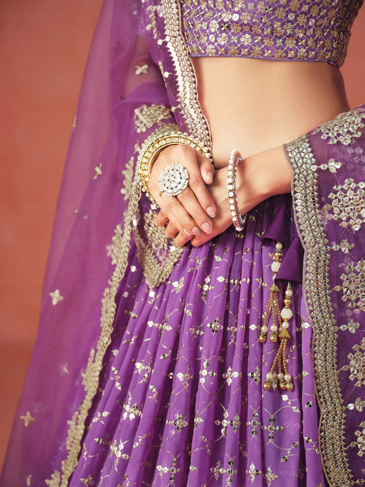 Purple Georgette Sequins Work Lehenga Choli