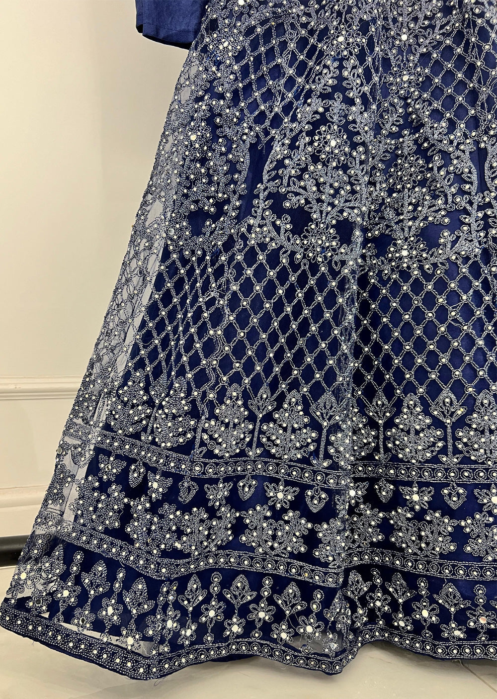 Navy Blue Fancy Net Maxi Dress - BL24