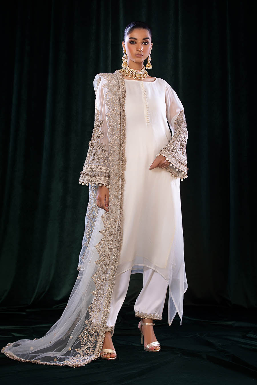 Khuda Baksh White Sharara Suit