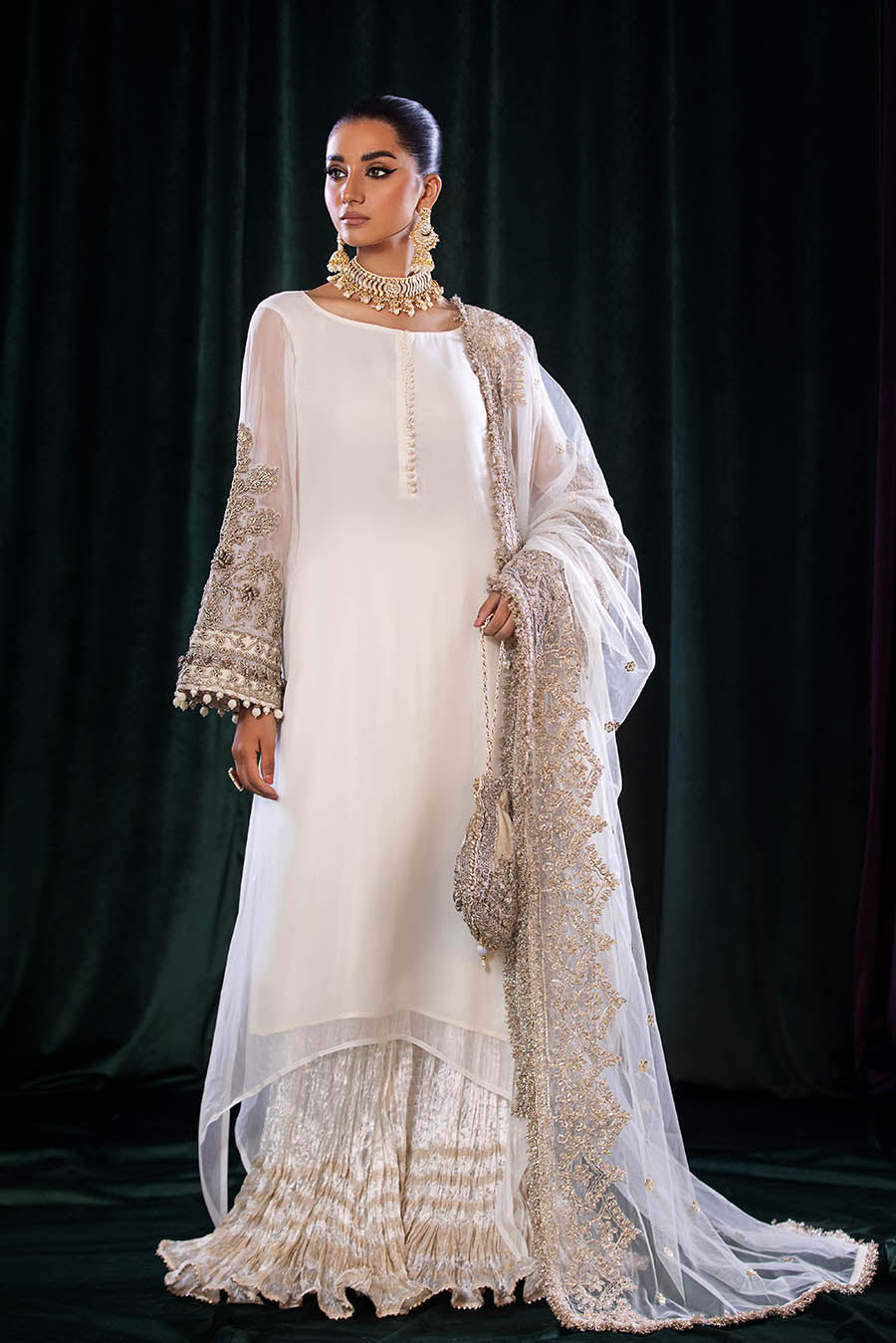 Khuda Baksh White Sharara Suit