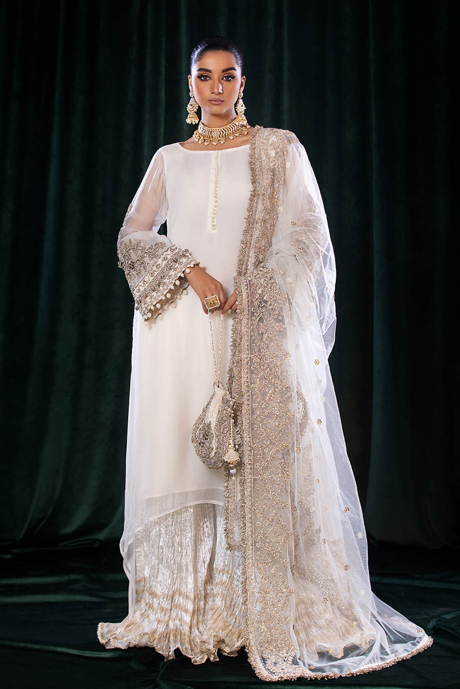 Khuda Baksh White Sharara Suit