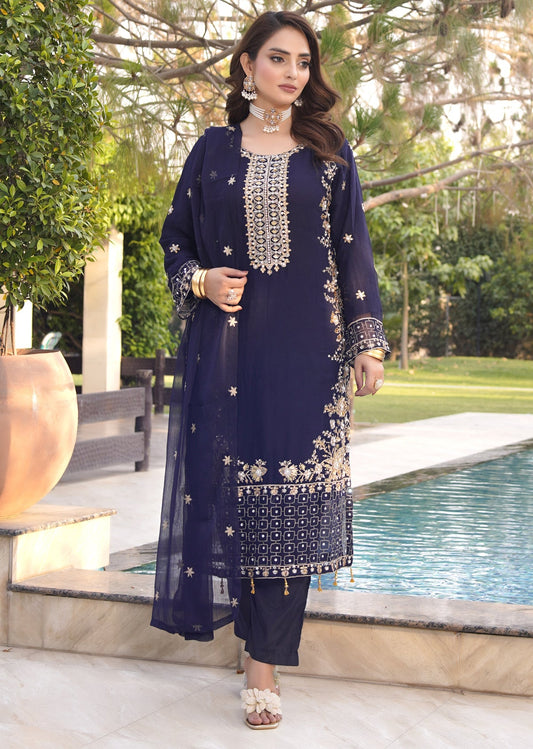 SLMPR-14 - Navy Chiffon Partywear Suit 2025