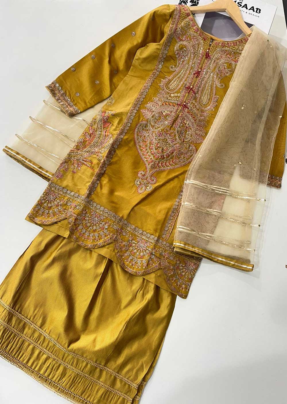 Esaaf - Mustard Khadi Net Suit KLD 315